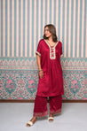 JHOOM-Maroon Solid Batwing Sleeves Two Piece Set