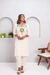 ZAIB- White Multicolor Embroidered two piece Set