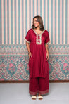 JHOOM-Maroon Solid Batwing Sleeves Two Piece Set