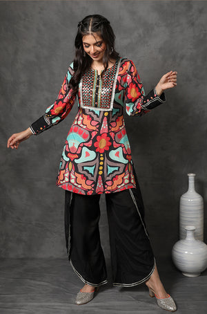 MASAKALI - Printed Black Kurta With Wrap Pant