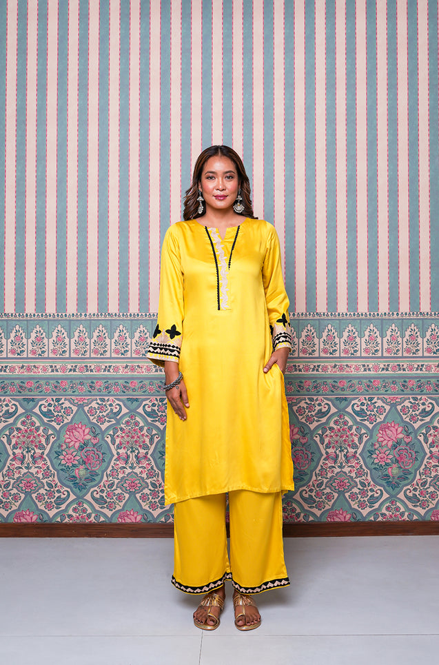 Jhoom-Sun Yellow Embroidered Two Piece Set