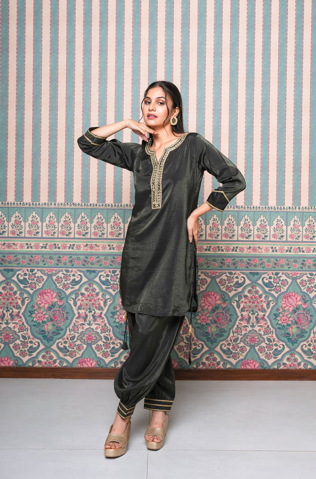 PASSORI -Black  Shimmer Pathani  Two Piece Set