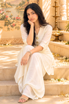 Festive White Kurta with Cowl Pants Set