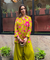 Festive  Lime Green Ikat Printed Short Kurta With Cowl Pant(Pre-order)