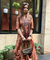Rozana-Rust Orange Cotton Elegant Fusion  Drape  Dress