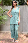 REZAAR- Sea Green Blazer With Bustier and cuffed Pants