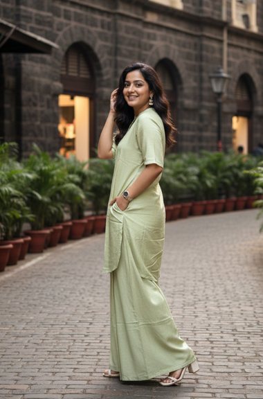 Elegant Mint Green  kurta Palazzo Two Piece Set