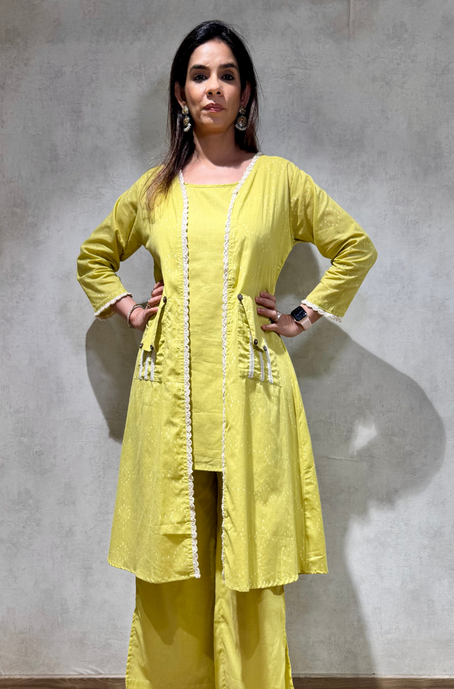 Lime Green Three  Piece Jacket Set