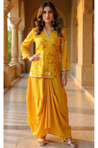 FITOOR-Golden Mustard Short Kurta with Turkey Skirt