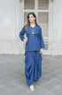 REZAAR-Navy Blue Drape Skirt Co-Ord Set with Shirt Top