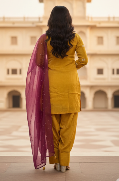 Golden Mustard Fashi salwar With Dupatta