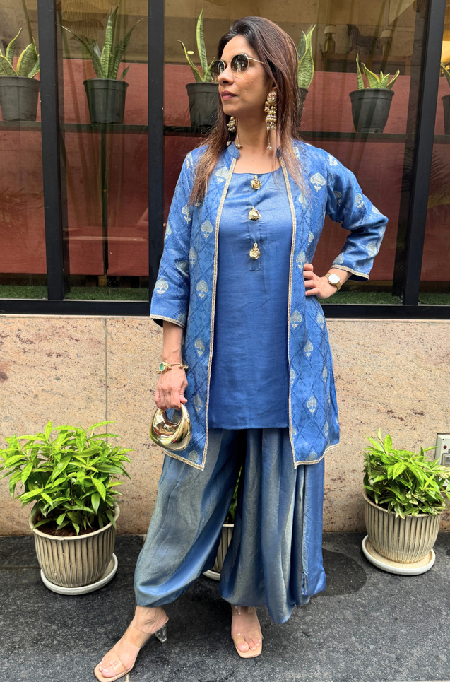 Festive  Dusty Royal blue  Jacket with Inner and Goro  Pant
