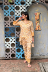 Mustard Floral Printed Hakoba Co-ord set