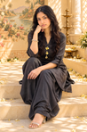 Festive Black Kurta with Cowl Pants Set