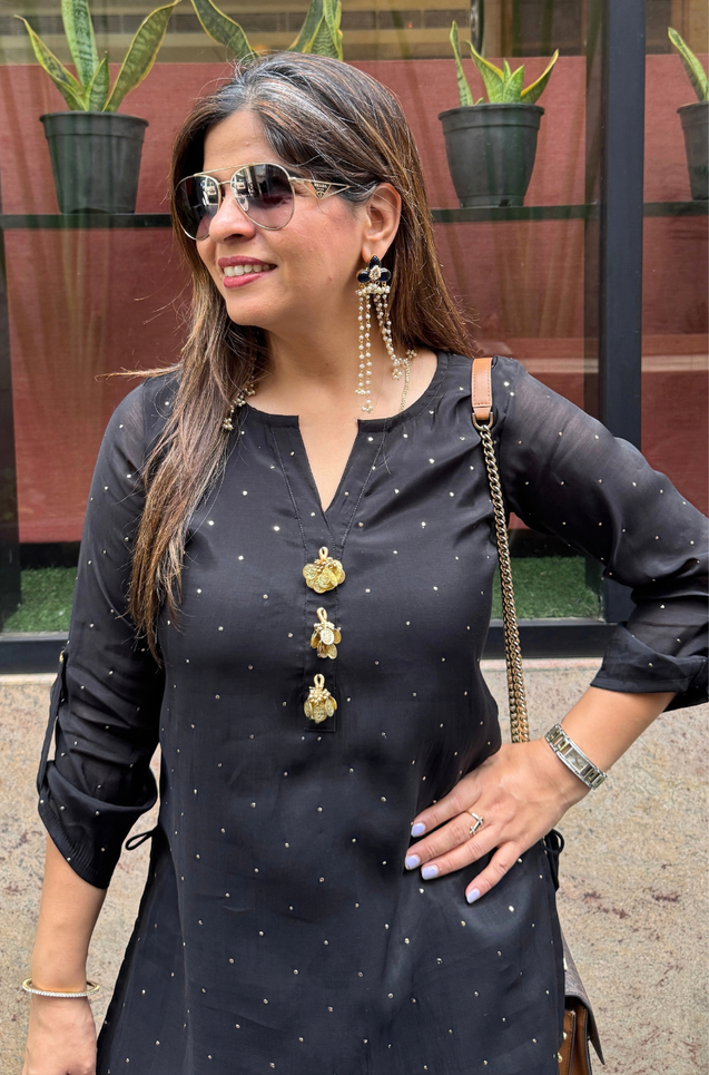 Festive Black Kurta with Cowl Pants Set