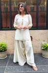 Festive White Kurta with Cowl Pants Set