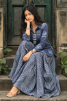 Rozana -Indigo Lotus Drape Skirt Set