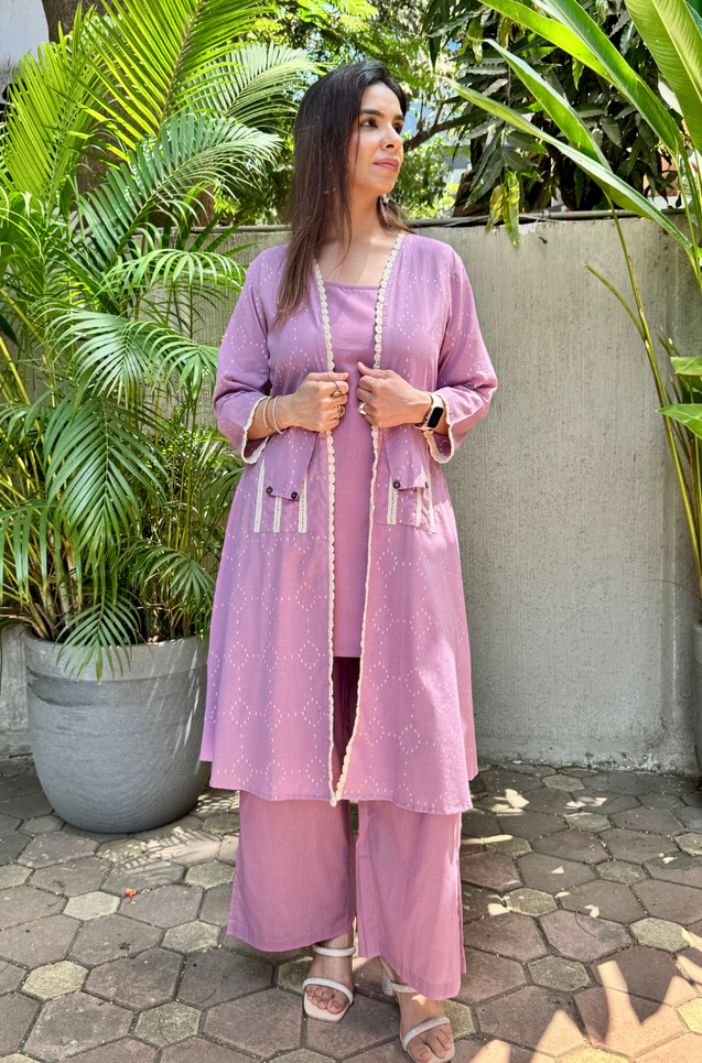 Lilac Three  Piece Cotton Jacket Set