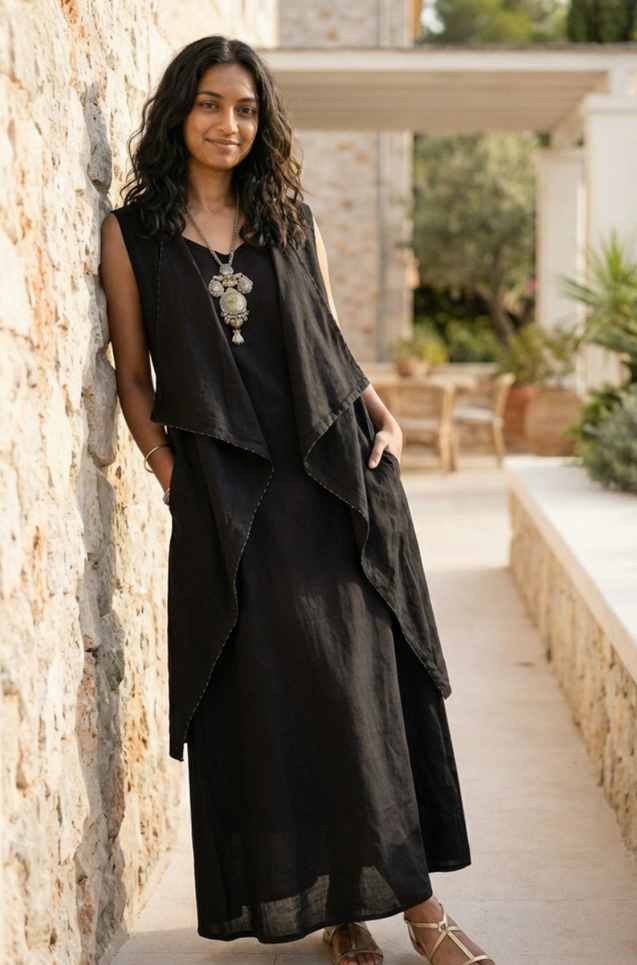 Rozana - Black  long Gown With Jacket