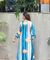 Sea Blue High-Low Kurta With  Flared Pant