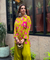 Festive  Lime Green Ikat Printed Short Kurta With Cowl Pant(Pre-order)