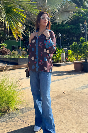 Jazba-Brown Polka Bloom Printed Shirt