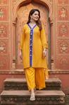 Yellow  Bandhani  High-Low Kurta With  Flared Pant