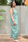 REZAAR- Sea Green Blazer With Bustier and cuffed Pants