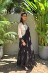 REZAAR- Black Tiered Gown With Knit Jacket