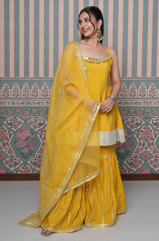 PASSORI-Yellow Embroidered Sharara Set