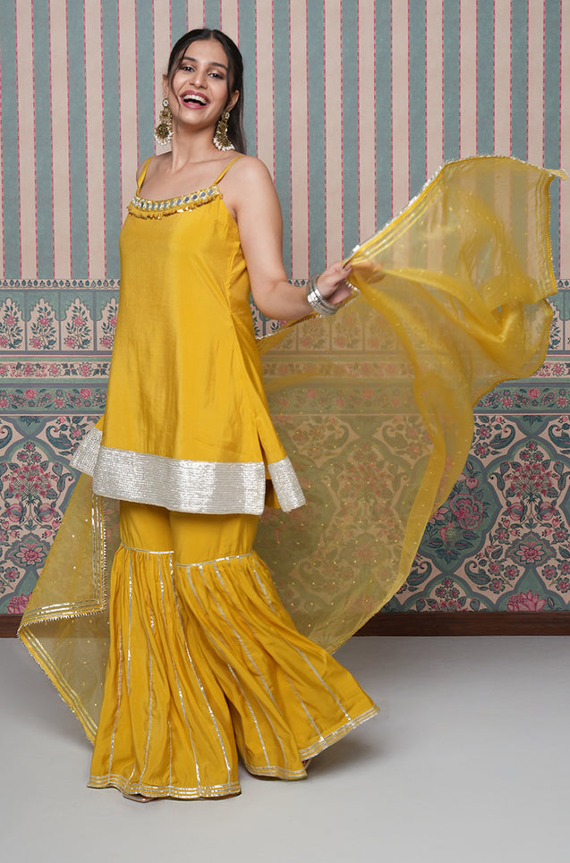 PASSORI-Yellow Embroidered Sharara Set