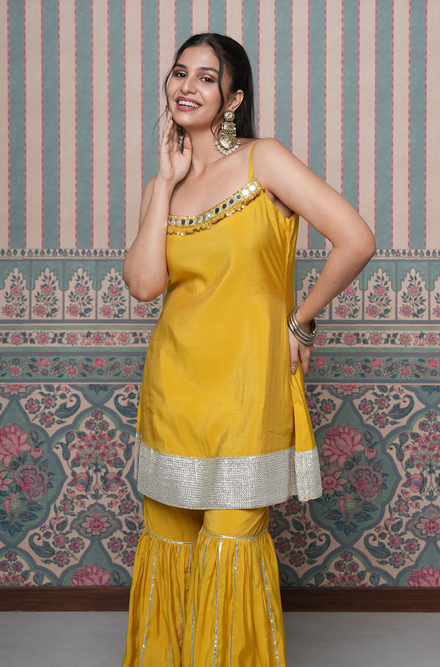 PASSORI-Yellow Embroidered Sharara Set