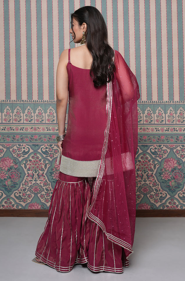 PASSORI-Maroon Embroidered Sharara Set