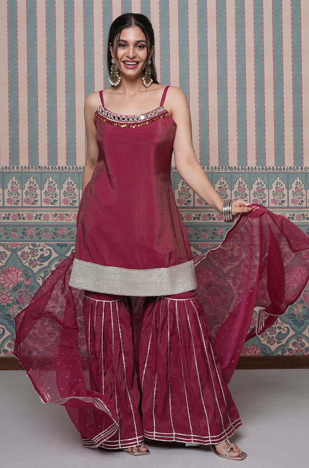 PASSORI-Maroon Embroidered Sharara Set