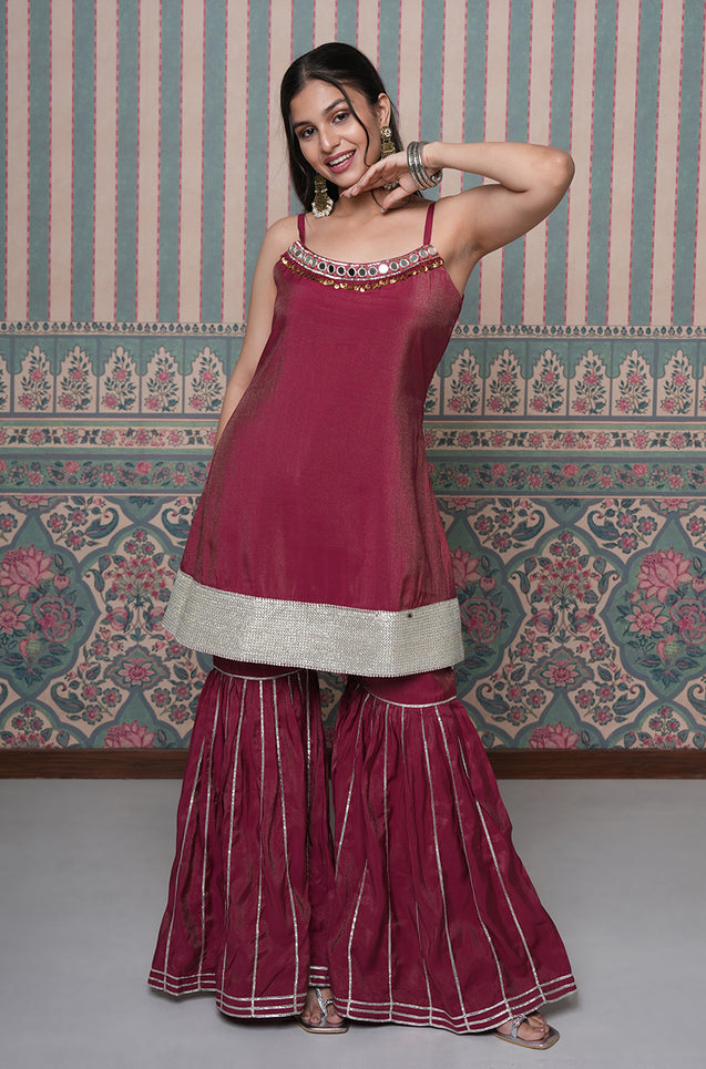 PASSORI-Maroon Embroidered Sharara Set