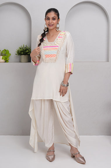 JUGNI-Neon off-white  high-low Two-piece Set