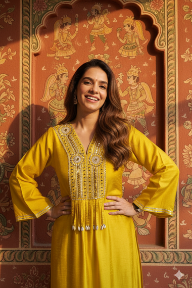 FITOOR- Saffron Yellow Embroidered Kurta Set