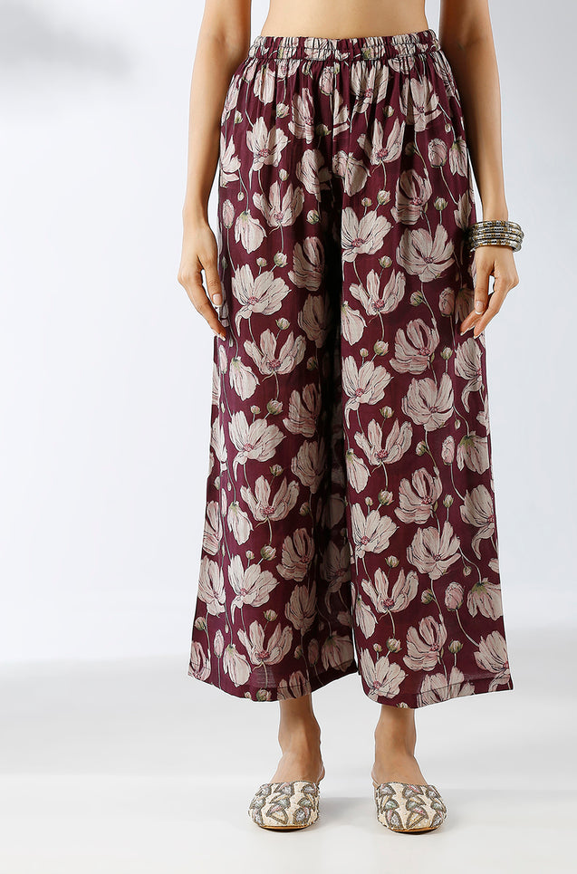 Plum Floral Printed Two Piece Set