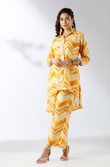 Honey Yellow chevron Printed Two Piece Set