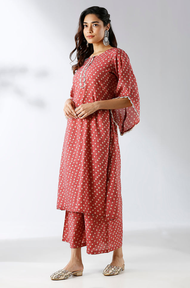 Red Bandhani Print Two Piece Set