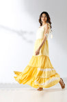 LEHER -Yellow Ombre Tiered Gown With Knit Jacket