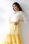 LEHER -Yellow Ombre Tiered Gown With Knit Jacket