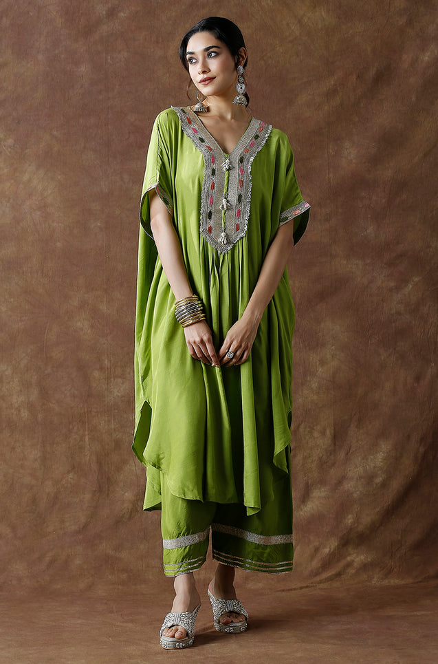 Raas-Green Solid Batwing Two Piece Set (oversized fit)