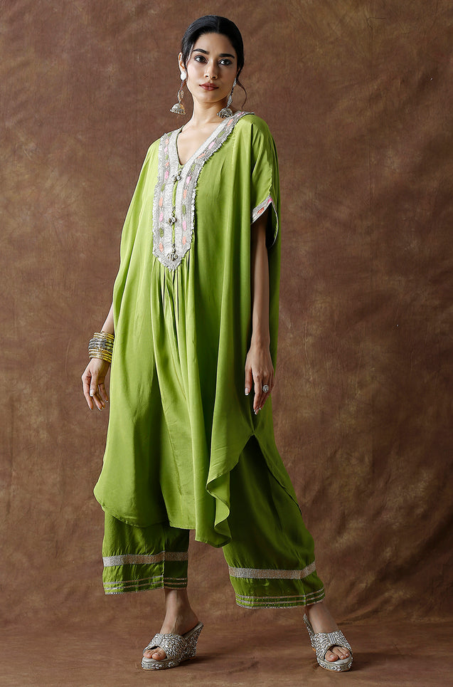 Raas-Green Solid Batwing Two Piece Set (oversized fit)