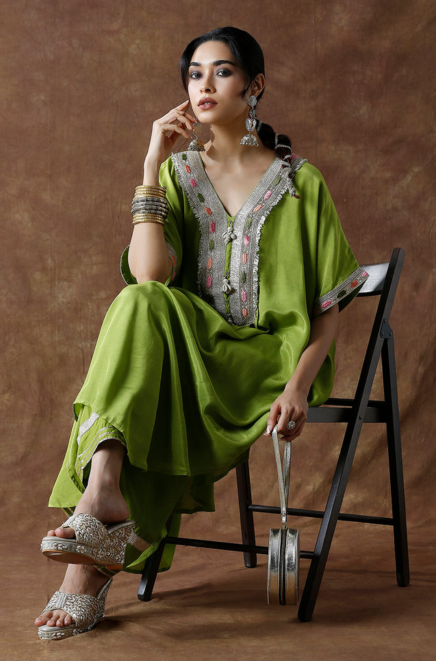 Raas-Green Solid Batwing Two Piece Set (oversized fit)