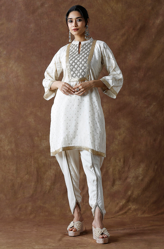 Noorani-Cream  Criss Cross lacework Two Piece Set