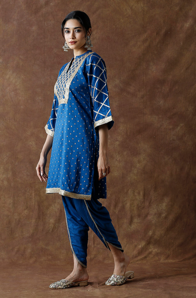 Noorani-Dark Blue Criss Cross lacework Two Piece Set