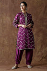 Wine Chevron Pattern  Kurta With Pathani Pant