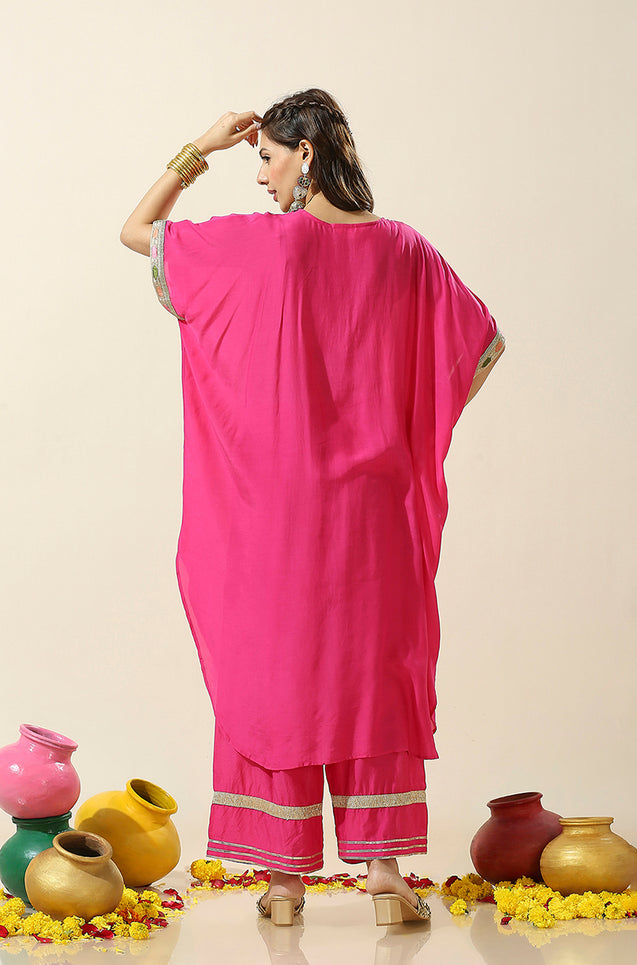 Raas-Pink Solid Batwing Two Piece Set (oversized fit)