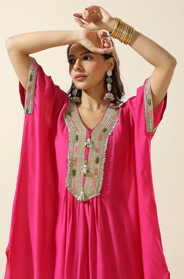 Raas-Pink Solid Batwing Two Piece Set (oversized fit)